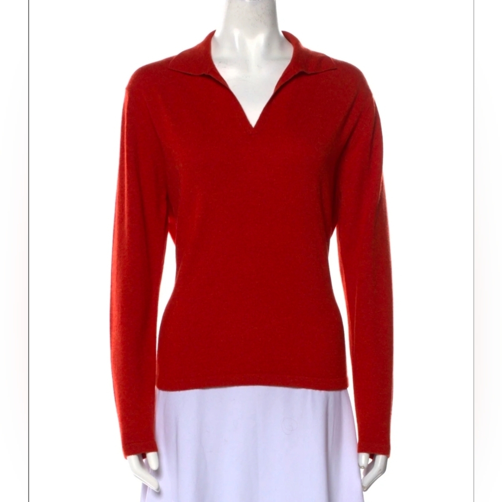 Neiman Marcus Cashmere V-Neck Women Sweater Soft Lightweight Orange Medium $249